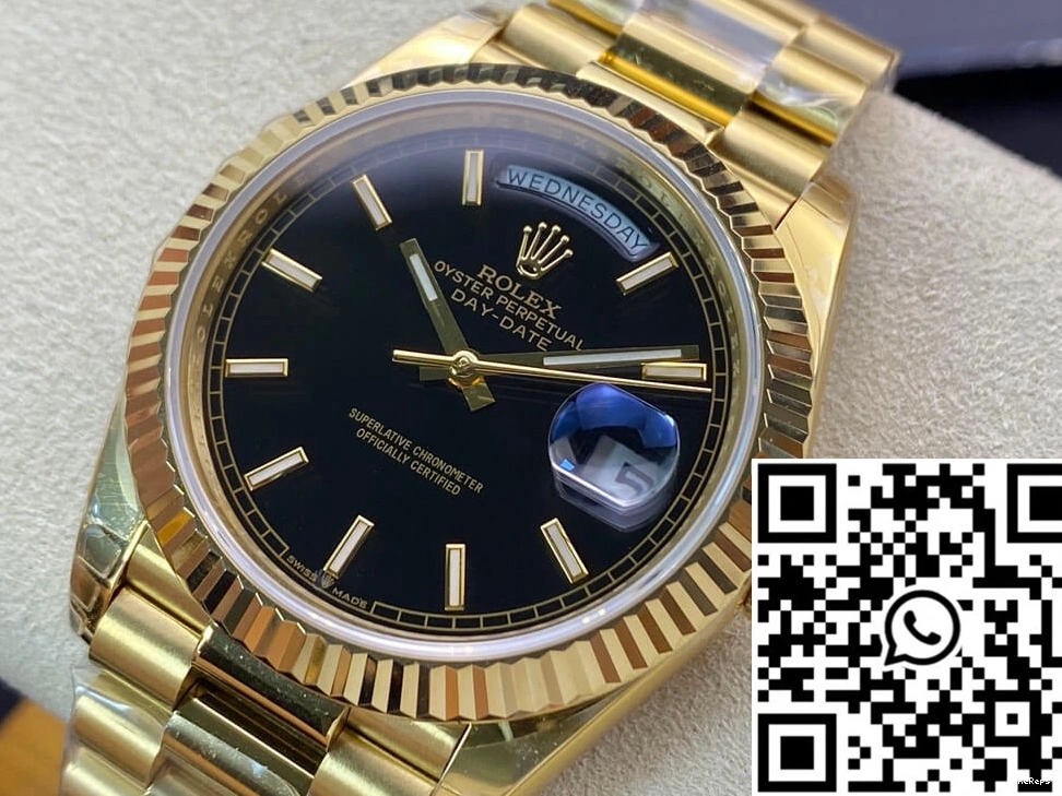 Black 40MM Dial EW Factory Yellow Rolex Gold Day Date 0314